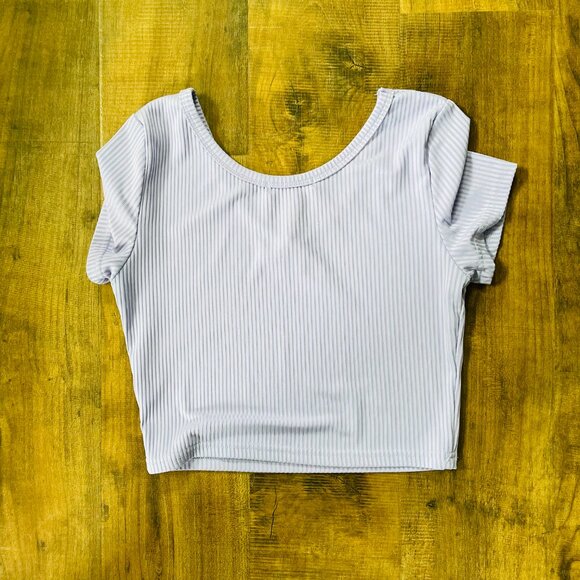 Romwe Lilac Ribbed Crop Top | Women’s XS | Lavender Short Sleeve Fitted Tee - Picture 6 of 6